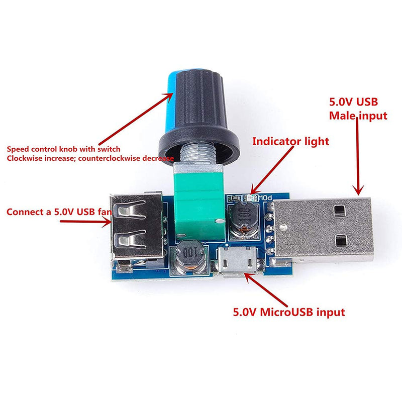 USB Fan Speed Controller, DC 5V Stepless Mini USB Fan Governor DC 4-12V to 2.5-8V 5W Regulator Speed Control Knob with Switch(3PCS) - LeoForward Australia