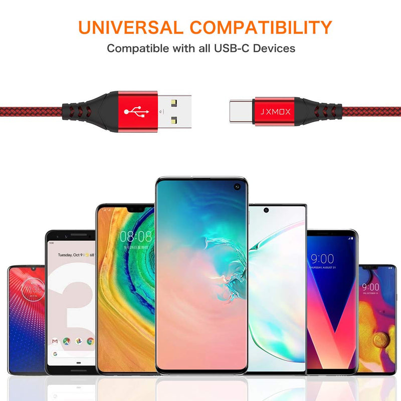  [AUSTRALIA] - USB C Cable 3A Fast Charging, (3-Pack 3ft) JXMOX USB A to USB Type C Charger Braided Cord Compatible with Samsung Galaxy S20 Ultra S10E S9+ S8 Plus,Note 10 9 8,A32 A12 A10e A11 A20 A21 A51 A71 (Red) Red