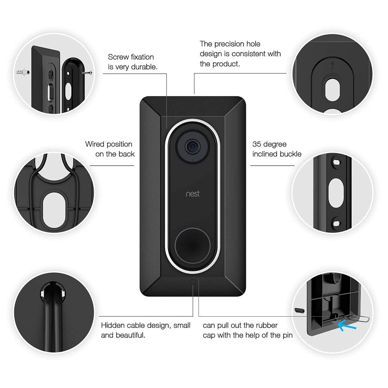  [AUSTRALIA] - Koroao Wall Plate Come with L35°/R35 ° Wedge for Nest Hello, Compatible with Nest Hello Doorbell, Plastic Material Adjustment Mounting Wall Plate Wedge Kit (Black)