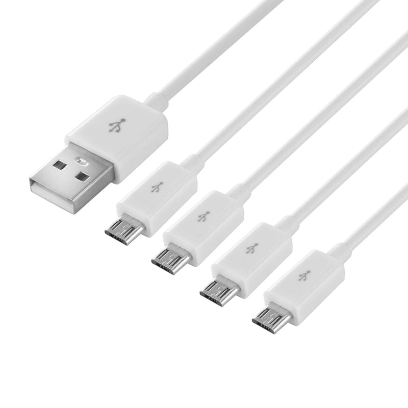  [AUSTRALIA] - Micro USB Splitter - 4 in 1 Micro USB White Cable - USB 2.0 A Male to 4 Micro USB Male Adapter Cable Data Syncing Micro USB Charging Cord Cable (1.64ft, White)