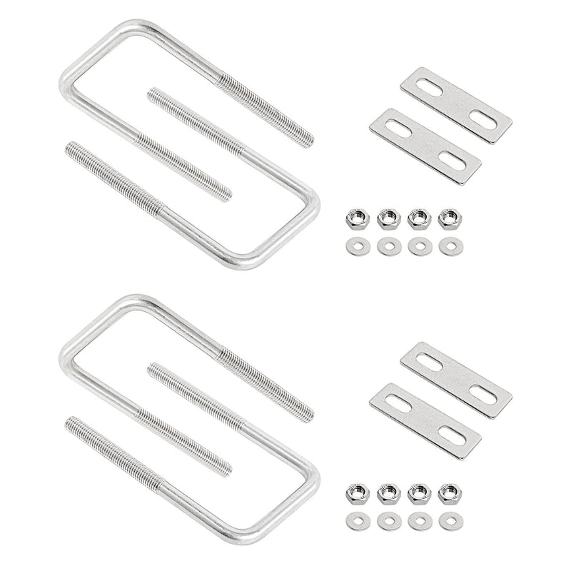  [AUSTRALIA] - Aoje-Link Square U-Bolts 1.97"(50mm) Inner Width M8 Thread 304 Stainless Steel Silver with Plates Nuts Flat Washers for Car/RV/Trailer Bumper, 4Pcs M8x50x100mm