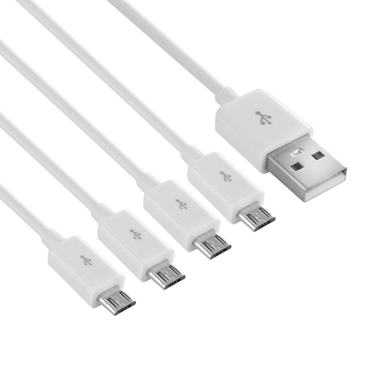  [AUSTRALIA] - Micro USB Splitter - 4 in 1 Micro USB White Cable - USB 2.0 A Male to 4 Micro USB Male Adapter Cable Data Syncing Micro USB Charging Cord Cable (1.64ft, White)