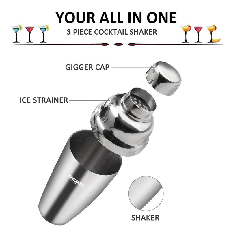  [AUSTRALIA] - ONEBOM Upgrade Cocktail Shaker 750ML, Cocktail Making Set Heavy Duty,Martini Mixer with Jigger Cap & Strainer, Large Capacity for Drinks Bar Home Use 1 piece set