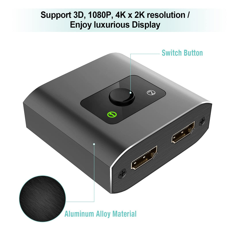  [AUSTRALIA] - HDMI Switch 4K HDMI Splitter- Aluminum Bi-Directional HDMI Switcher 2 Input 1 Output, HDMI Switch Splitter 2 x 1/1 x 2, Support 4K 3D 1080P for Xbox PS4 Roku HDTV Fire Stick Blu Ray,Grey