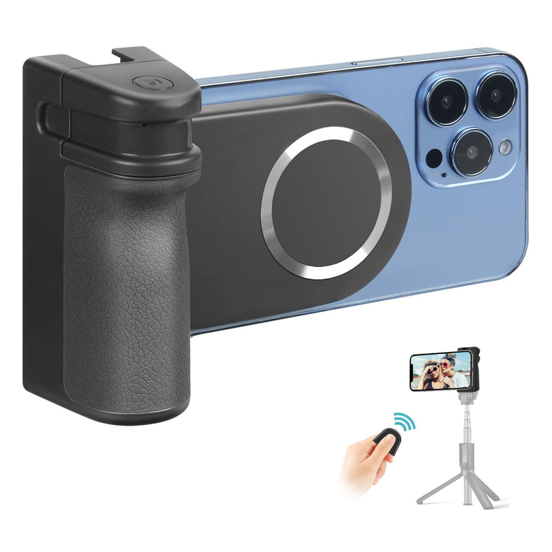  [AUSTRALIA] - Magnetic Camera Handle Bluetooth Bracket - for Magsafe Phone Tripod Mount Smartphone Camera Grip Holder Stand with 1/4 Screw Cold Shoe Bluetooth Wireless Remote Control for Video Photo Shooting