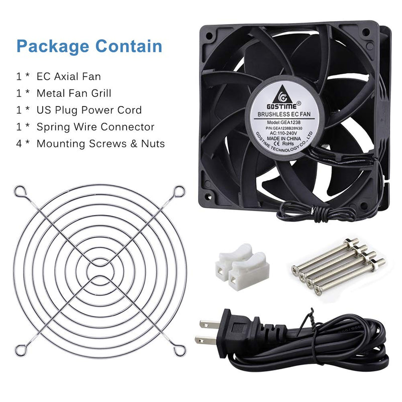  [AUSTRALIA] - GDSTIME EC Cooling Fan, 120mm Fan, 120mm 38mm AC 110V 115V 120V 220V 240V, Dual Ball Bearing