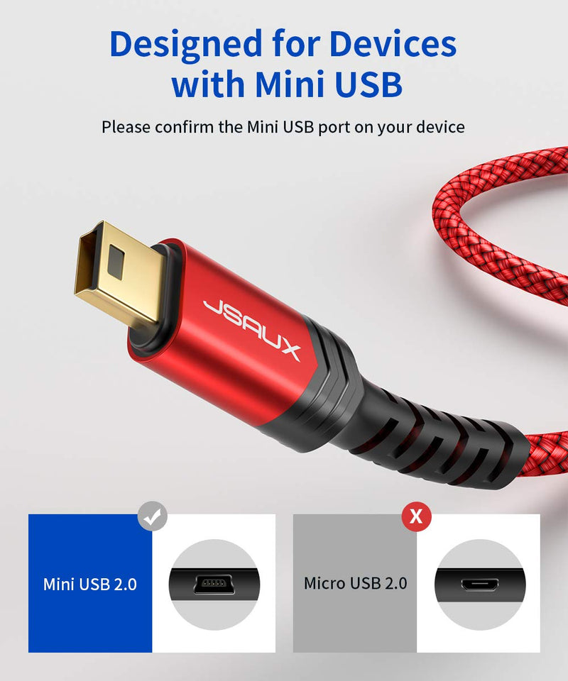  [AUSTRALIA] - JSAUX Mini USB to Type C Cable, USB C to Mini USB 6.6FT Cable Charging Cord for GoPro Hero 3+, PS3 Controller, MP3 Player, Dash Cam, Digital Camera, GPS Receiver, PDAs and More Mini B Devices 2M/Red