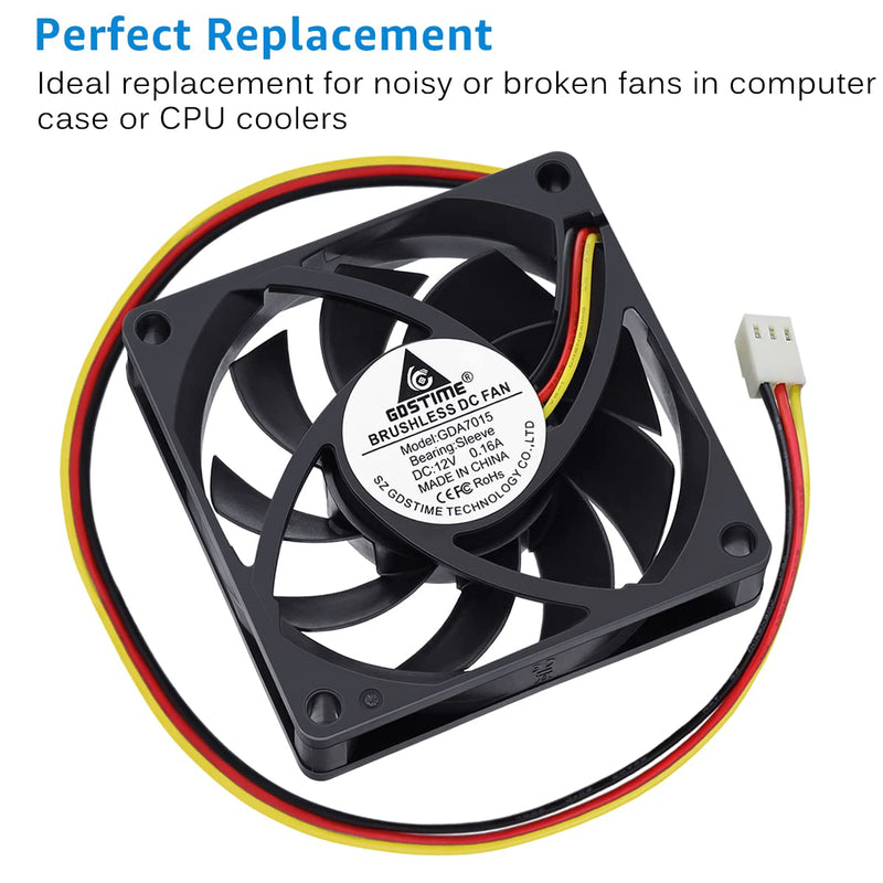  [AUSTRALIA] - GDSTIME 70mm x 70mm x 15mm 12V 3PIN DC Brushless CPU Cooler Fan