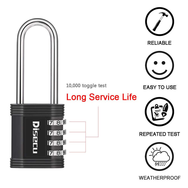  [AUSTRALIA] - Disecu 4 Digit Combination Lock 2.7 Inch Long Shackle and Outdoor Waterproof Resettable Padlock for Gym Locker, Hasp Cabinet, Gate, Fence, School (Black, Pack of 2) Black