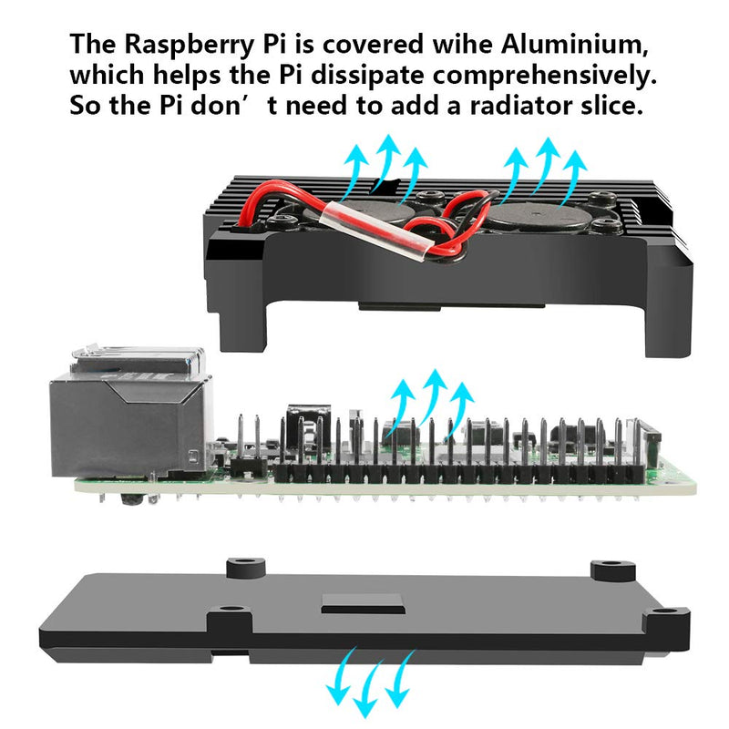  [AUSTRALIA] - Dorhea for Raspberry Pi 4 B Metal Case, Armor Case with Dual Cooling Fan Aluminium Armour - Heatsink Case for Raspberry Pi 4, Radiation and Rust Protection for Raspberry Pi 4 B (Black) black