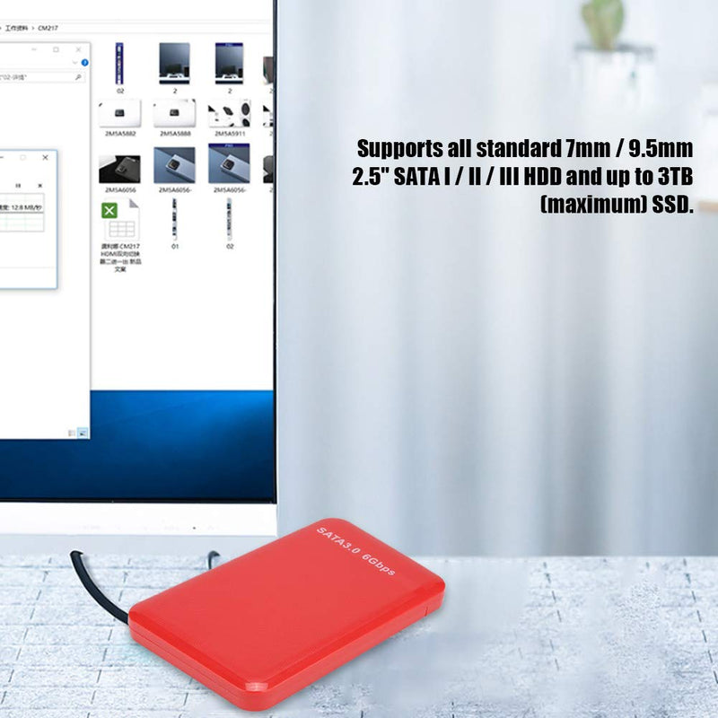  [AUSTRALIA] - Hard Drive Enclosure, 2.5in 3TB HDD/SDD Portable External Hard Drive Enclosure USB 3.0 6Gbps LED Mobile Hard Disk Box for Desktop Laptop Computer(Red) Red