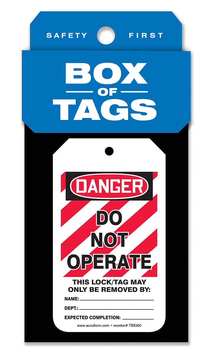  [AUSTRALIA] - Accuform Lockout Tags, Box of 200 Tags, Do Not Operate, US Made OSHA Compliant Tags, Tear & Water Resistant PF-Cardstock, 5.75"x 3.25", TBX300