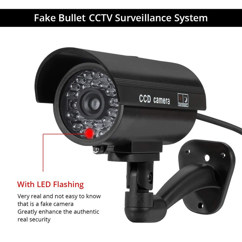  [AUSTRALIA] - Fake Camera,Fuers TL-2600 Waterproof Outdoor/Indoor Security Dummy Surveillance Simulation Bullet Camera with Flashing LED Light,Black Bullet Fake Camera