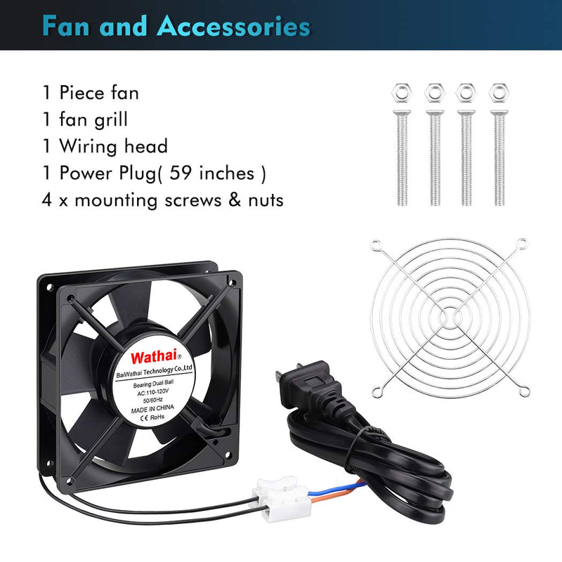  [AUSTRALIA] - Wathai 120mm x 25mm AC Power Axial Cooling Fan 110V 120V Dual Ball for Electronic Equipment 120x120x25mm