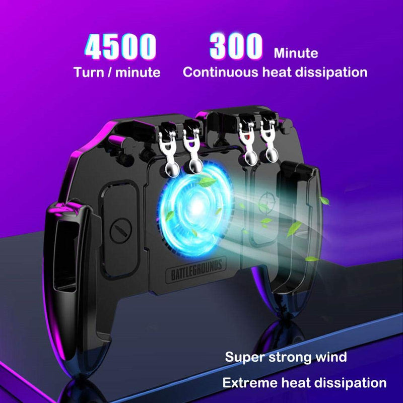  [AUSTRALIA] - FURZEQIFA PUBG Mobile Controller Joystick Turnover Button Gamepad for PUBG iOS Android Six Finger Operating Gamepad With Cooling Fan
