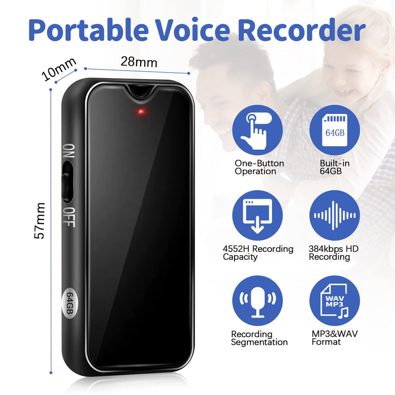  [AUSTRALIA] - Voice Recorder, 64GB(4552 Hours) Large Memory Voice Recorders|Magnet Adsorption Long Lasting Voice Recording Device with Android OTG, Compatible with Windows iOS Smart Phone