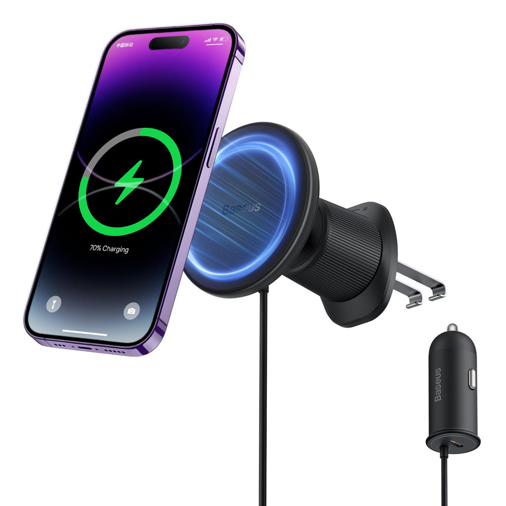  [AUSTRALIA] - for Magsafe Car Mount Charger, [All in One] Baseus 15W Fast Charging Phone Mount for Car Vent, Magnetic Wireless Car Charger with 40W USB A Car Charger and Cable for iPhone 14 13 12 Pro Max Plus Mini MagSafe Case