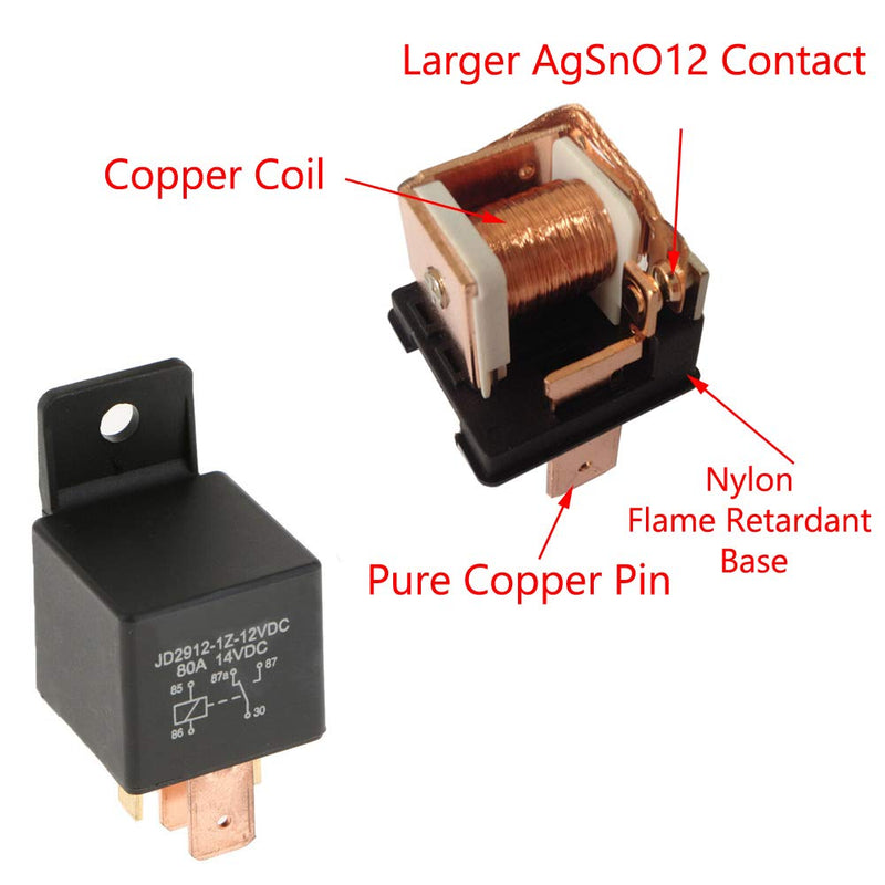  [AUSTRALIA] - ESUPPORT Heavy Duty Car Boat 12V 80A Relay Switch 5Pin SPDT Copper 9.5mm Terminal Pack of 5