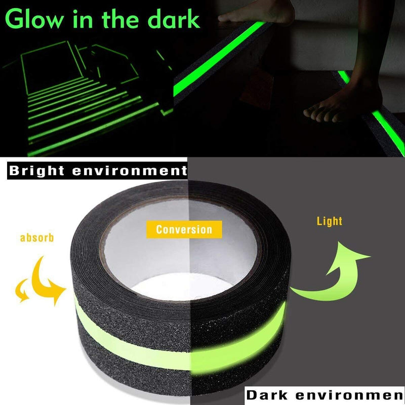  [AUSTRALIA] - Anti Slip Grip Tape, Non-Slip Traction Tapes with Glow in The Dark Reduce The Risk of Slipping for Indoor or Outdoor Stair Tread Step and Other Slippery Surfaces - Keeps You Safe, 2 Inch x 16.4 Foot