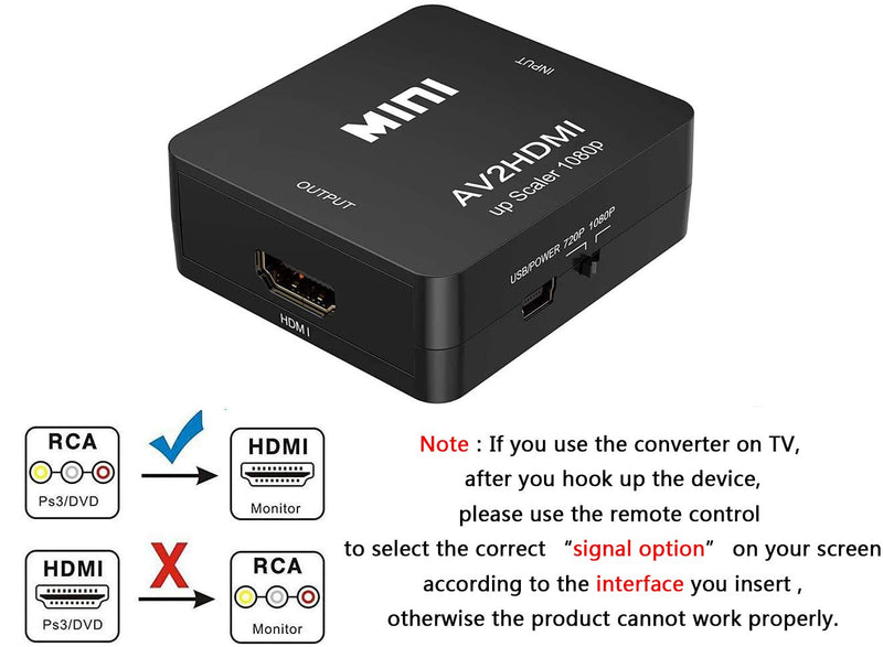  [AUSTRALIA] - RCA to HDMI Converter, Amtake 1080P RCA Composite CVBS AV to HDMI Video Audio Converter Adapter for PS2 Wii Xbox SNES N64 VHS VCR Camera DVD, Supporting PAL/NTSC with USB Power Cable