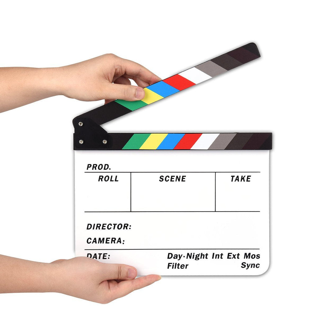  [AUSTRALIA] - AFAITH® Professional Studio Camera Photography Film Director's Clapper Board Film Slate Video Acrylic Dry Erase Director Film Clapboard Clapperboard (9.85x11.8 inch) with Color Sticks SA009 Colorful