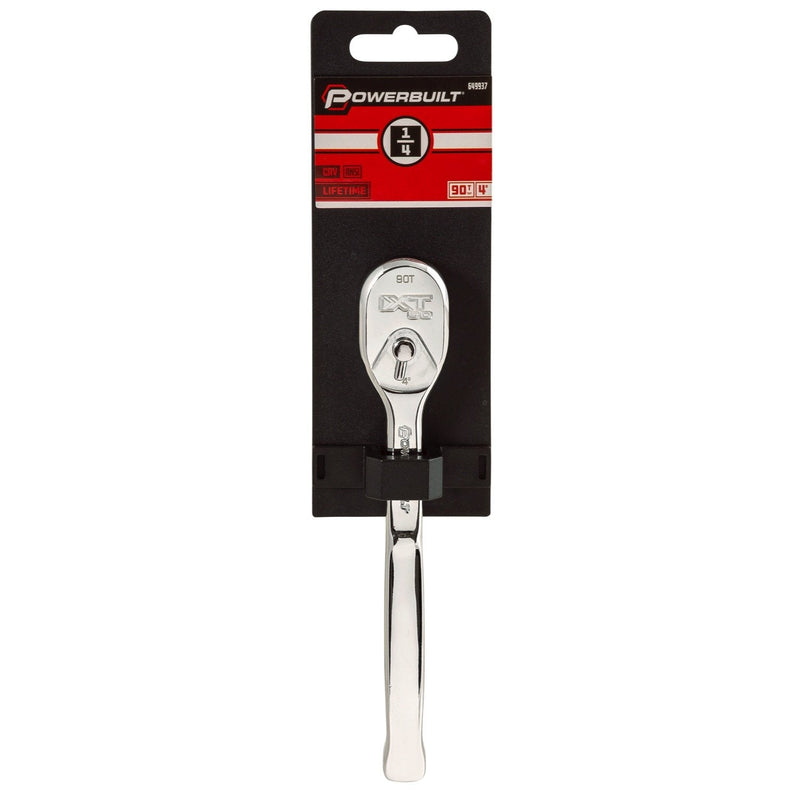  [AUSTRALIA] - Powerbuilt 1/4" Drive XT90 90 Tooth Professional Ratchet, Seal-Head Ratchet, Full-Polish, Long Handle - 649937