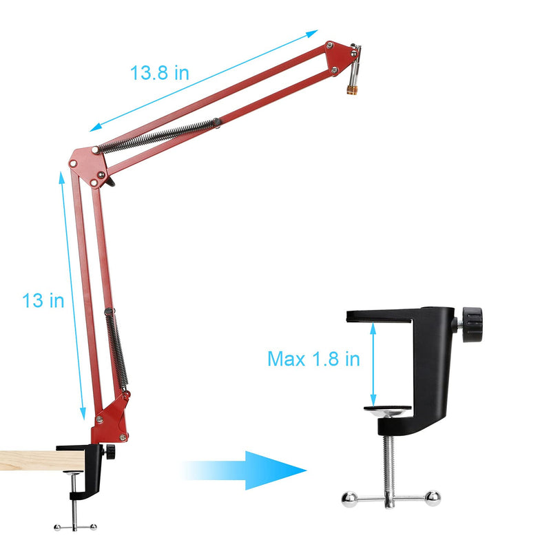  [AUSTRALIA] - YOUSHARES Red Microphone Boom Arm Stand - Adjustable QuadCast Mic Stand Compatible with HyperX QuadCast S Mic