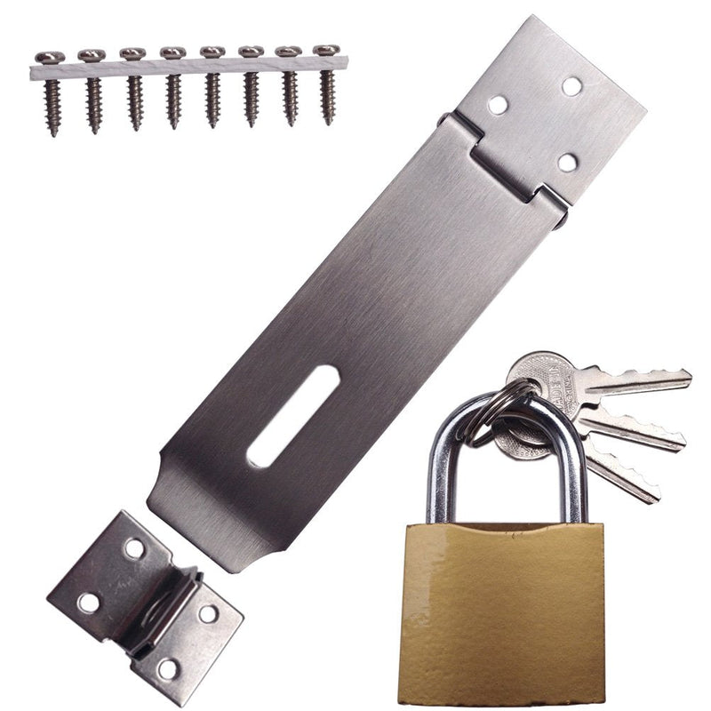  [AUSTRALIA] - Arlai 5" Stainless Steel Latch Lock Padlock hasp Set, with Screws and Padlock, Your Own Fence Locks gate Lock, for shed Locks with Keys Lock hasp Set