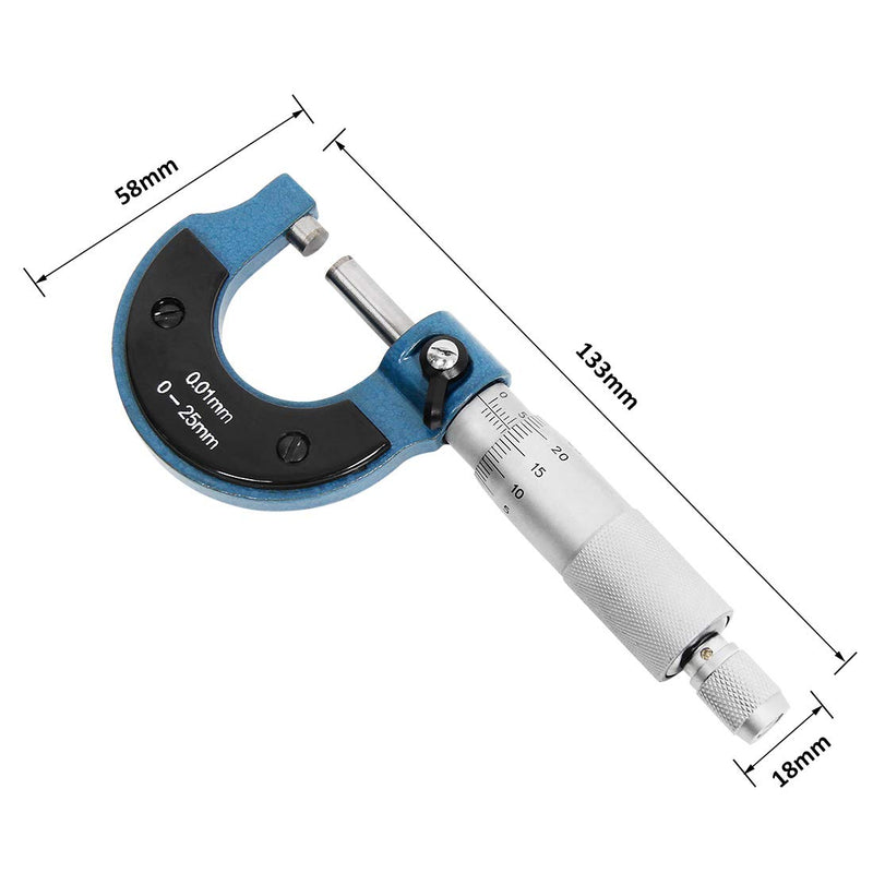  [AUSTRALIA] - Wisamic outside micrometer screw micrometer measuring screw tool: 0-25 mm resolution 0.01 mm metric external brake caliper