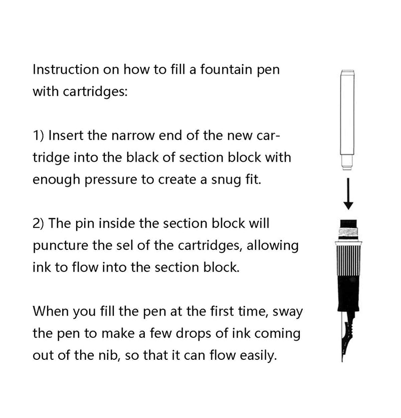  [AUSTRALIA] - Asvine Fountain Pen Ink Cartridges Black Color, Set of 30 Refill Ink Cartridges, 3.4 mm Bore Diameter