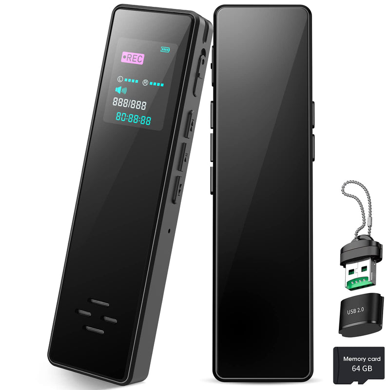  [AUSTRALIA] - 64GB Smart Digital Voice Recorder - Upgraded Activated Recorder with Playback, Recording Device Voice for Interviews/Lectures/Meetings, Portable Dictaphone with Noise Reduction, USB Charge, MP3