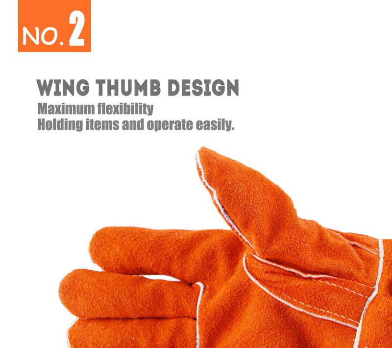  [AUSTRALIA] - QeeLink Welding Gloves - Heat Resistant & Wear Resistant Lined Leather and Fireproof Stitching - For Tig/Mig Welders/Fireplace/BBQ/Gardening/Grilling/Stove (14-inch, Orange) 14-inch