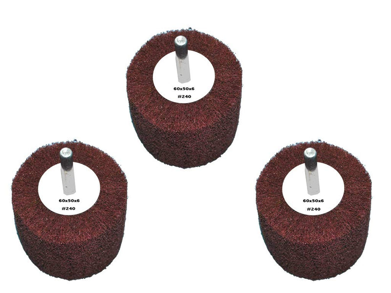  [AUSTRALIA] - 3 pieces of abrasive fleece grain size: 240, 60mmx50mm, 6mm clamping shaft - sanding mop pen, sanding mop, sanding fleece wheel with shaft.