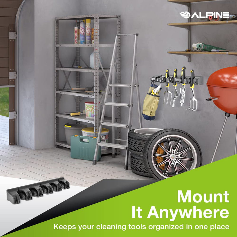  [AUSTRALIA] - Alpine Mop And Broom Holder Wall Mount – Durable Holders For Garden Tools Broom Rake Gripper With 5 Slots & 6 Hooks - A Home Organization Must Haves