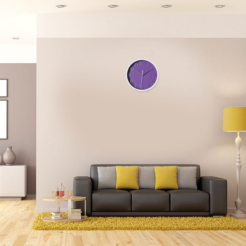  [AUSTRALIA] - Decor Silent Wall Clock 10 Inches 3D Numbers Non-Ticking Decorative Wall Clock Battery Operated Round Easy to Read for School/Home/Office/Hotel (Purple)