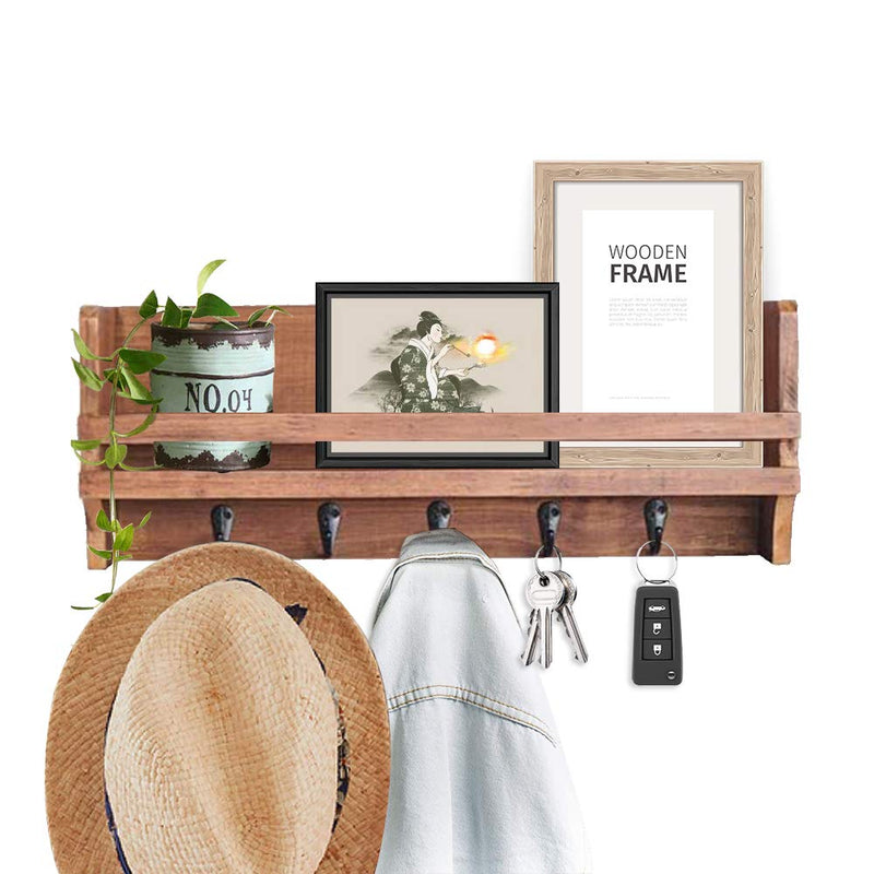  [AUSTRALIA] - Rustic Floating Shelves, Low Wall Shelf with Hooks, Wall Mounted Hanging Shelves for Bedroom, Living Room, Kitchen, Bathroom 6in height