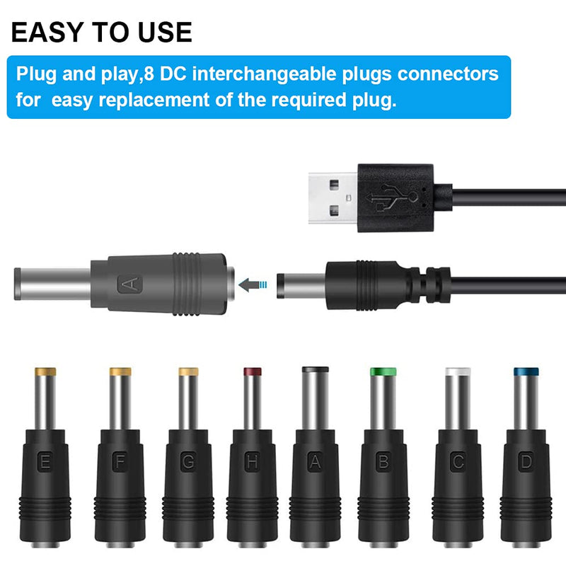  [AUSTRALIA] - GutReise USB 5V to DC 12V Converter Power Cable + 8 Connectors Adapter USB to DC Power Cable (Below 2A Max for 8Watts)