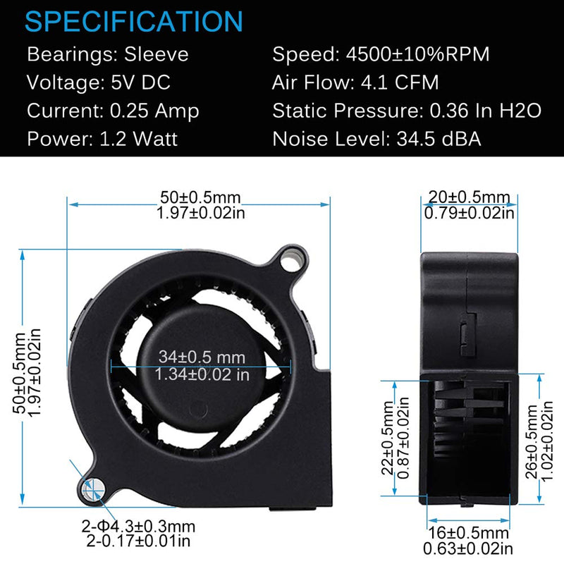  [AUSTRALIA] - GDSTIME 5020 50mm x 50mm x 20mm 4500RPM 5V DC Blower Cooling Fan