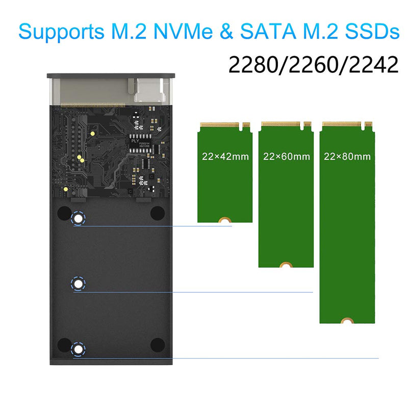  [AUSTRALIA] - M.2 NVME NGFF SSD Enclosure Adapter Tool-Free, RTL9210B Chips, USB C 3.1 Gen 2 10Gbps NVME, 6Gbps SATA PCIe M-Key(B+M Key), External Solid State Drive Support UASP Trim for SSD Size 2242/2260/2280 RTL9210B NVMe & SATA Protocol