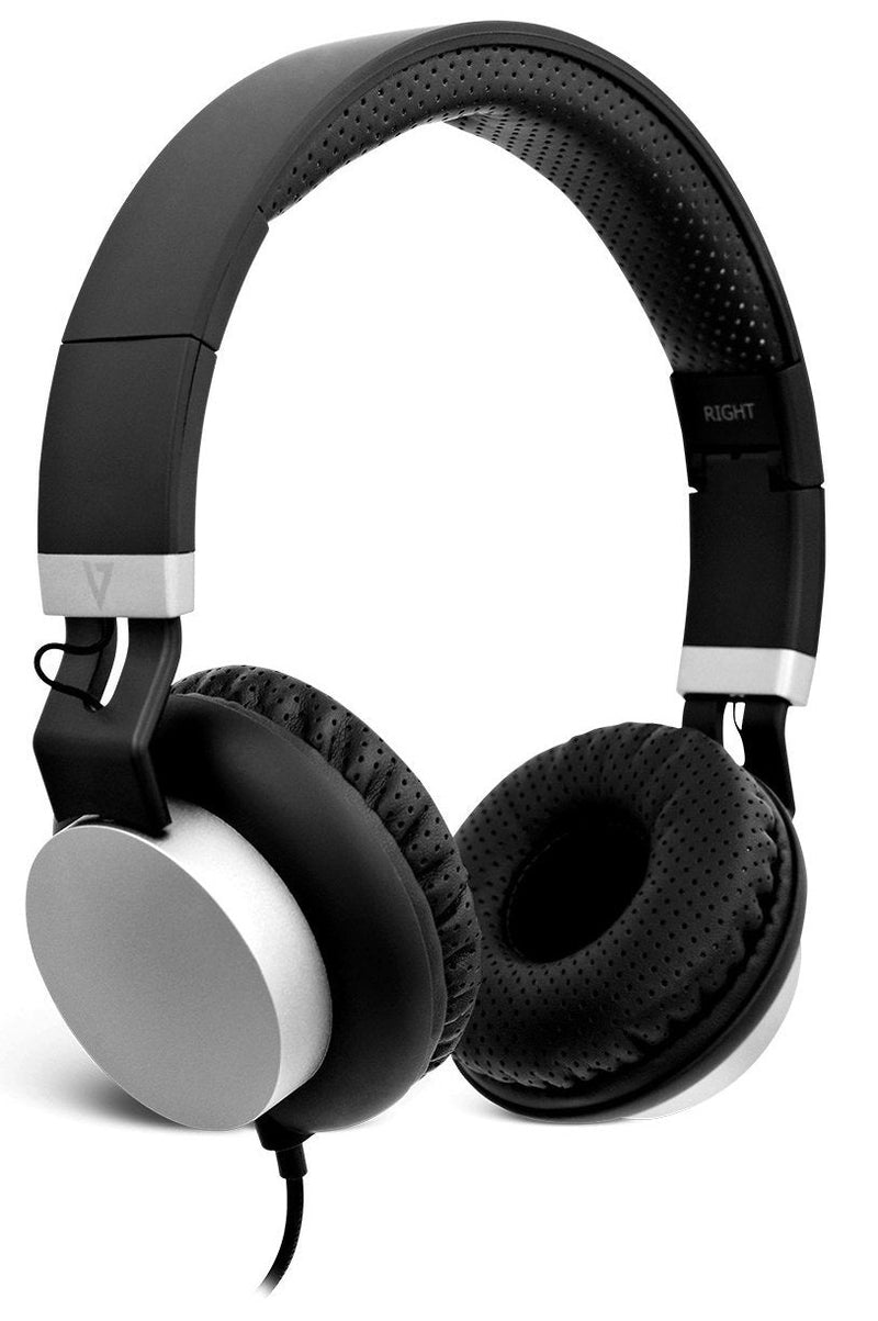  [AUSTRALIA] - V7 HA601-3NP Headphones with Microphone and Volume Control, Folding, Lightweight Headset for iPad, iPhone, iPod, Tablets, Smartphones, Laptop Computer, PC, Black/Silver
