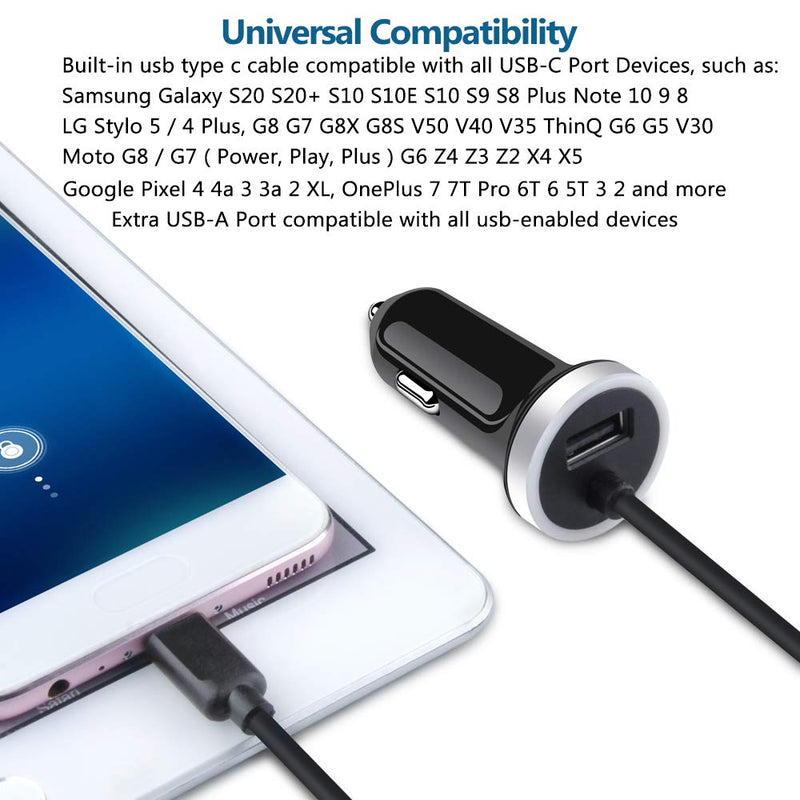  [AUSTRALIA] - USB C Car Charger, 3.4A Fast Charging Car Adapter+3ft Type C Cable for Samsung Galaxy S21 S20 S10 Note 20 10 A10E A20 A50 A51 A01 A71 A11, LG Stylo 6/5/4 G8 G7 V60 ThinQ Moto G8 G7 Google Pixel 4 3a
