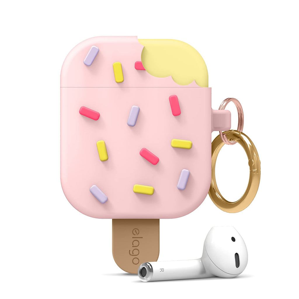  [AUSTRALIA] - elago Ice Cream AirPods Case with Keychain Designed for Apple AirPods 1 & 2, Shockproof Protective Skin, Cute Accessories for Girls, Kids, Boys [US Patent Registered] (Strawberry) Strawberry