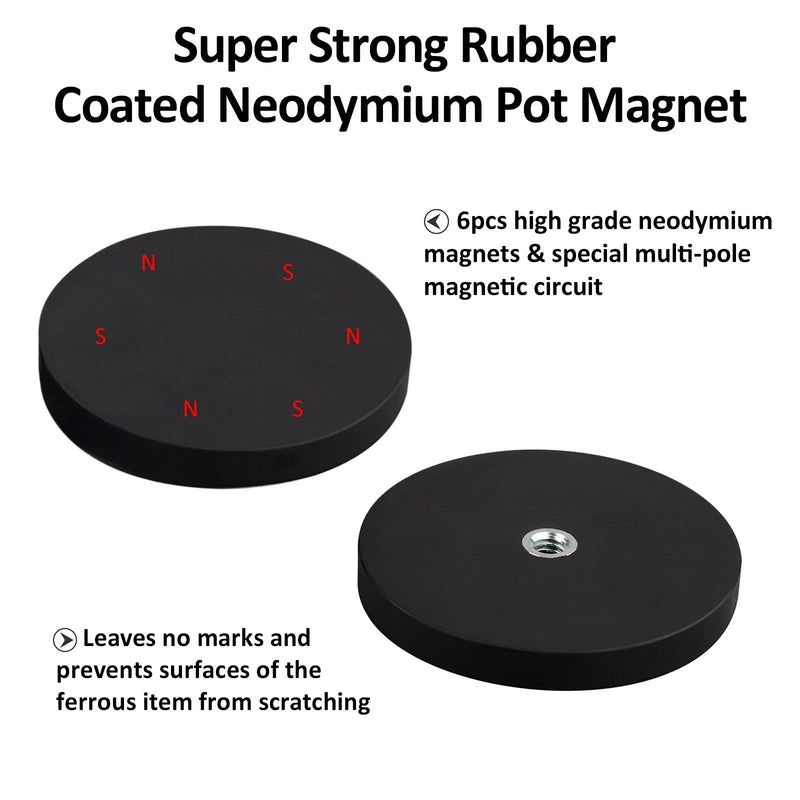  [AUSTRALIA] - ULIBERMAGNET 2Pack Anti-Scratch 60lb Strong Neodymium Round Rubber Coated Magnet with D1/4''-20 Female Thread , Strong Magnetic Mounting with D1/4‘’-20 Hole for Lighting,Camera,Tools D66mm D1/4''-20 female thread stud