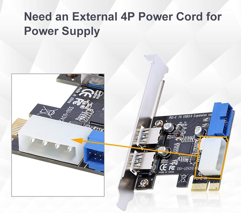  [AUSTRALIA] - Diyeeni 2 Ports PCIE to USB 3.0 Expansion Card, USB Port Card, PCIe USB Card with Internal 20Pin Connector, No Need Additional Power Supports Windows XP / Vista / 7/8/10, 5Gbps Speed