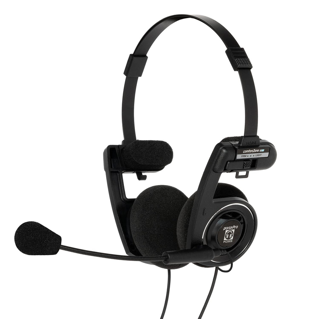  [AUSTRALIA] - Koss Porta Pro Double-Sided On-Ear Communication Headset, Flexible, Hands-Free Electret Microphone, Collapsible Design, Wired 3.5mm TRRS Plug, Black