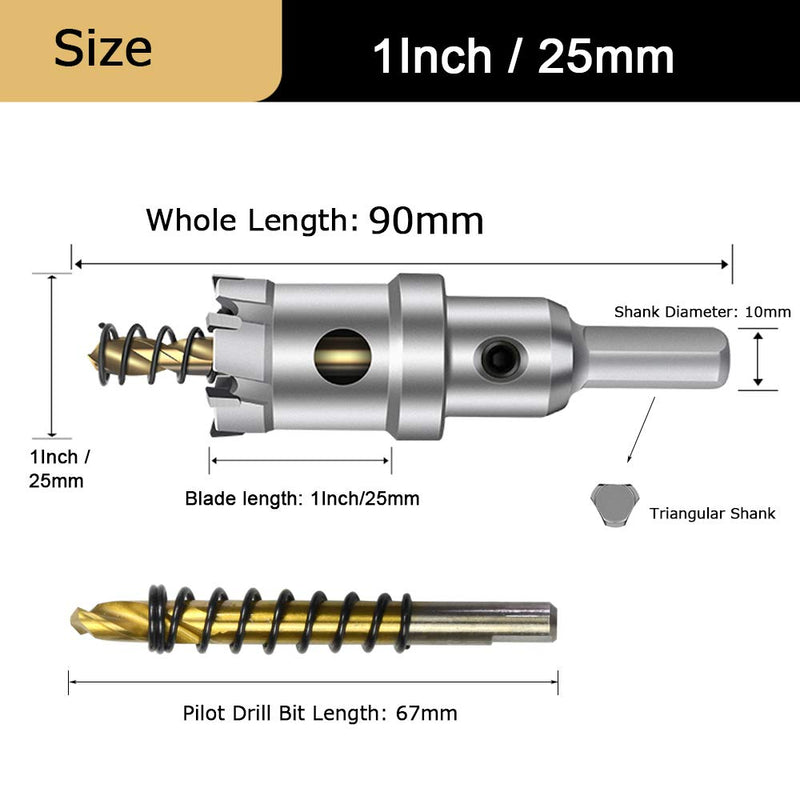  [AUSTRALIA] - ASNOMY Tungsten Carbide Tipped Hole Saw Drill Bit for Hard Metal, 1 Inch T.C.T Hole Saw Cutter with 2pcs Titanium-Plated Pilot Drill bit for Metal, Steel, Iron, Wood, Plastic 25.5mm | 1''
