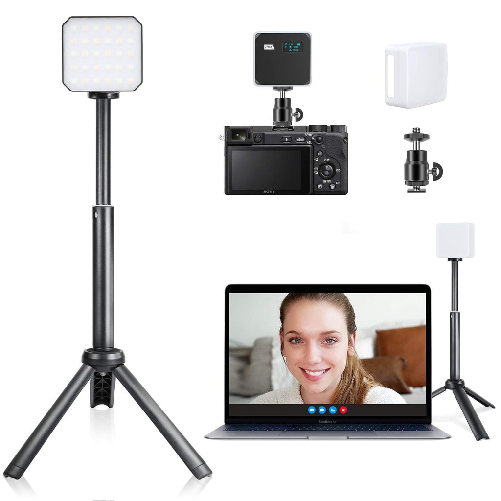  [AUSTRALIA] - Pixel GOs Zoom Light | 2000mAh Battery Light for Video Conferencing with Tripod | Video Call Light with White Diffuser | Palm-Sized LED Computer Light with OLED Screen GOs with Stand