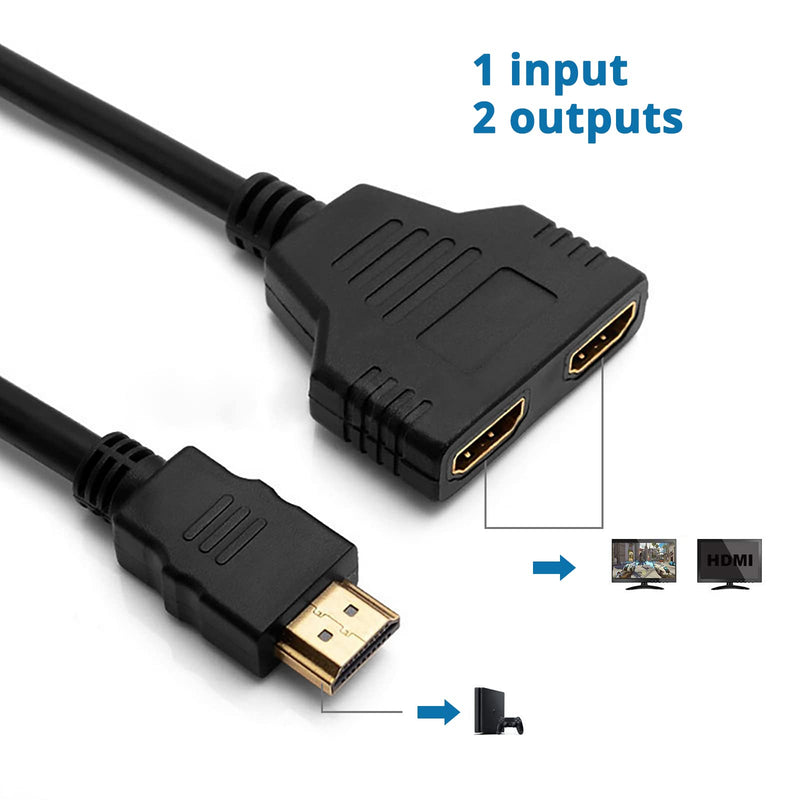  [AUSTRALIA] - HDMI Splitter Cable Male 1080P to Dual HDMI Female 1 to 2 Way HDMI Splitter Adapter Cable for HDTV HD, LED, LCD, TV, Support Two TVs at The Same Time Black 30cm