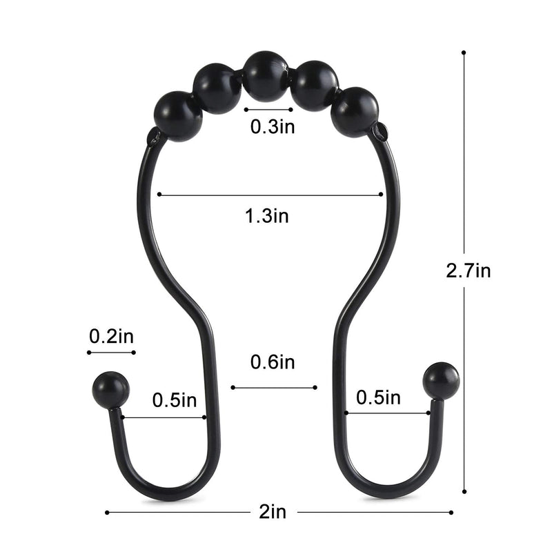  [AUSTRALIA] - Goowin Shower Curtain Hooks, 12 Pcs Shower Curtain Rings, Stainless Steel Roller Rust-Resistant Balance Sliding Anti-Drop Double Shower Hooks for Curtain Bathroom Shower Curtains (Black) Black