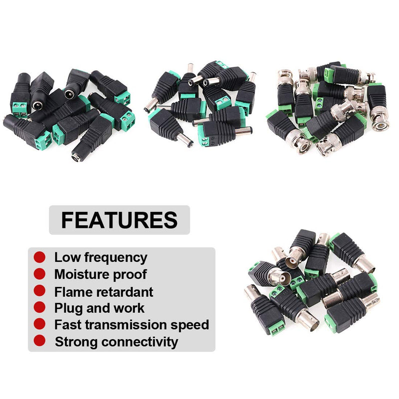  [AUSTRALIA] - Hilitchi 40 Pcs (10 Pairs x Male + 10 Pairs x Female) 5.5mm x 2.1mm Female Male DC Power Connector, BNC Male Balun Connector for Led Strip CCTV Security Camera Cable Wire Ends Plug Barrel Adapter